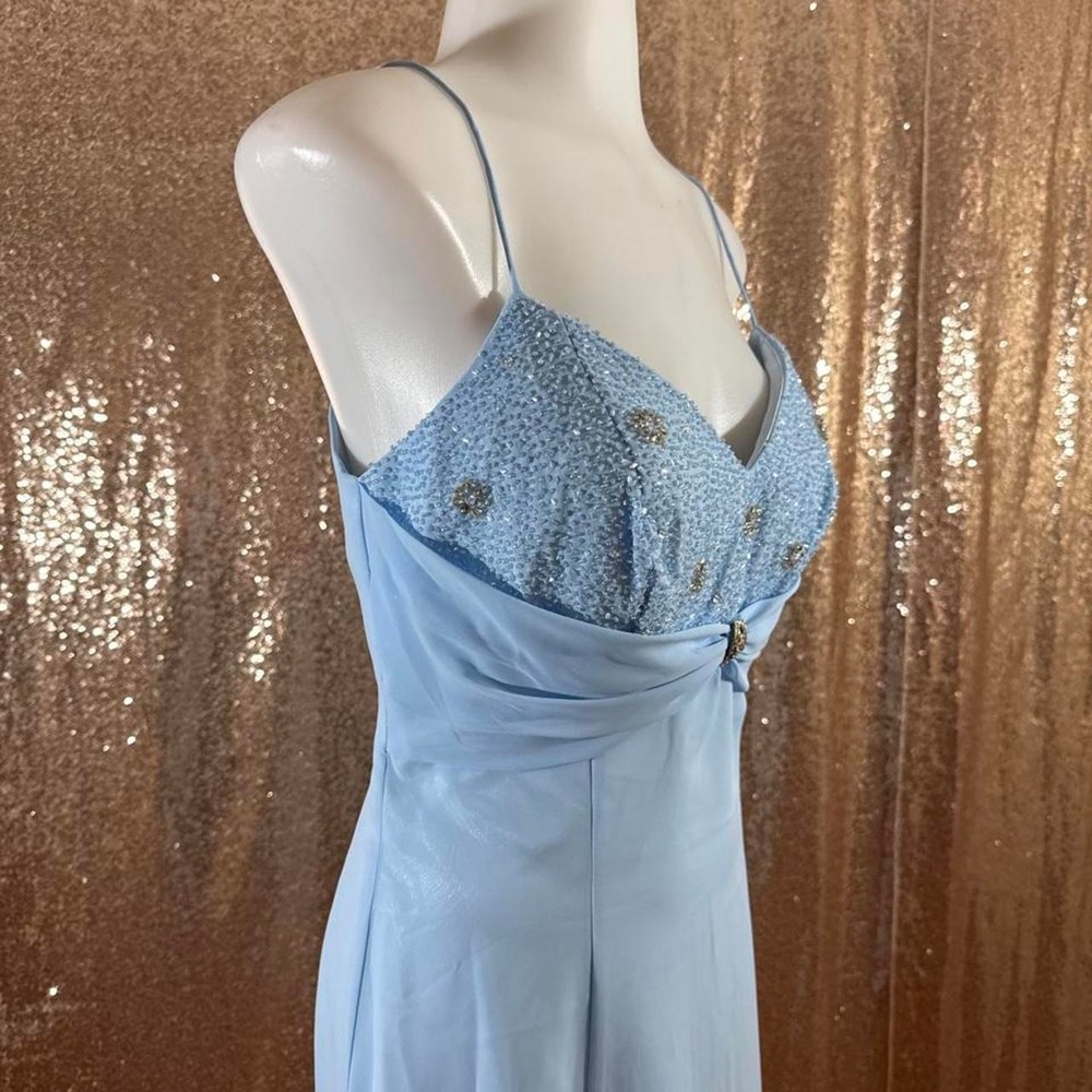 Light Blue Beaded Formal Dress with Shawl Spaghetti Strap Gown/Sizes M-XL-3XL - Picture 4 of 8
